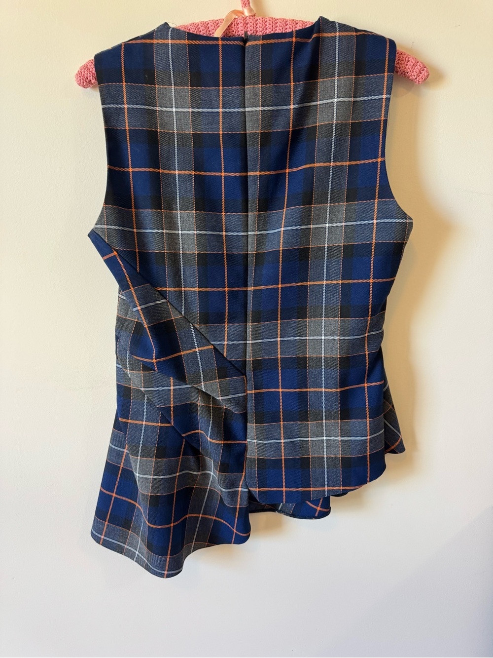 Zara Navy Plaid Asymmetric Tank Top with Orange Accents